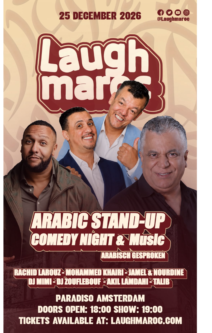 Officiële poster van Laugh Maroc, 25 december 2026 in Paradiso Amsterdam